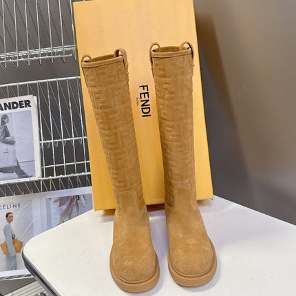 FENDI 25S HIGH-CUT BOOTS IN GOLDEN BROWN SUEDE