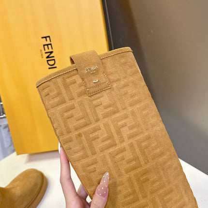 FENDI 25S HIGH-CUT BOOTS IN GOLDEN BROWN SUEDE