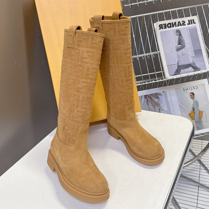 FENDI 25S HIGH-CUT BOOTS IN GOLDEN BROWN SUEDE