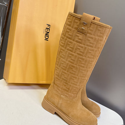 FENDI 25S HIGH-CUT BOOTS IN GOLDEN BROWN SUEDE