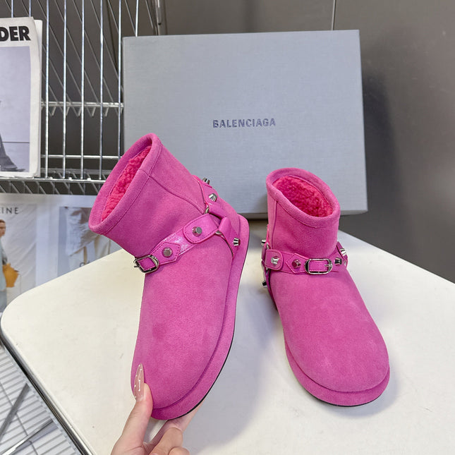BALENCIAGA 25S ALASKA ANKLE BOOTS IN PINK SUEDE AND LAMBSKIN