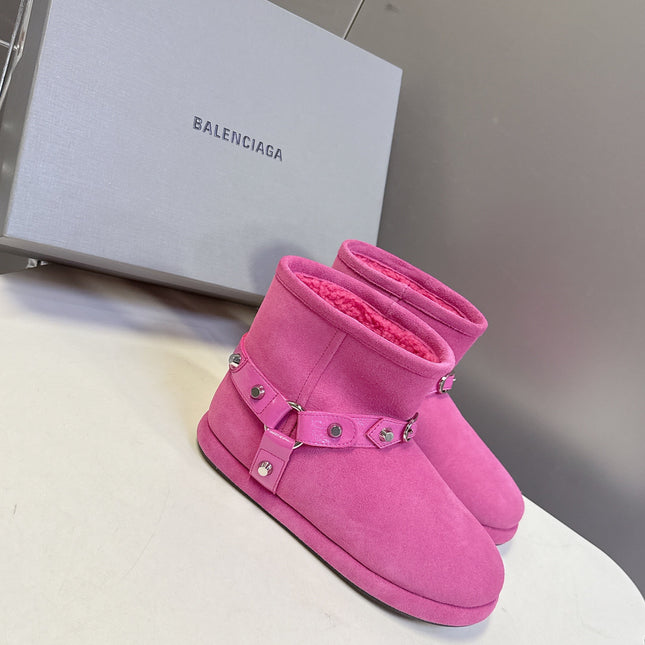 BALENCIAGA 25S ALASKA ANKLE BOOTS IN PINK SUEDE AND LAMBSKIN
