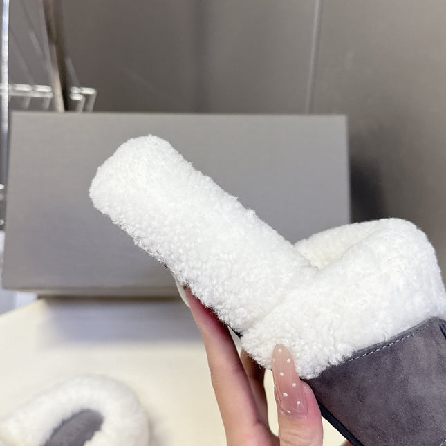 BALENCIAGA 25S SLIPPERS IN MUTED PURPLE GRAY SUEDE AND WHITE WOOL