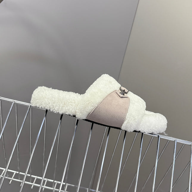 BALENCIAGA 25S SLIPPERS IN DUSTY PINK GRAY SUEDE AND WHITE WOOL