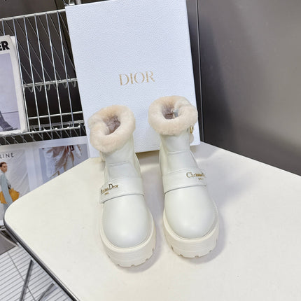 DIORALPS ANKLE BOOTS 25S IN WHITE LAMBSKIN AND BEIGE WOOL WITH GOLD HARDWARE