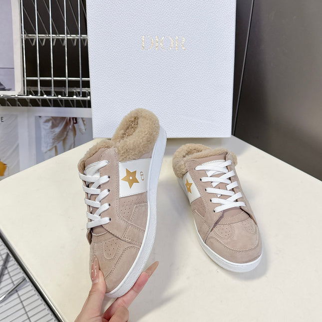 DIOR 25S DIOR STAR SNEAKERS IN NUDE PINK SUEDE AND WOOL
