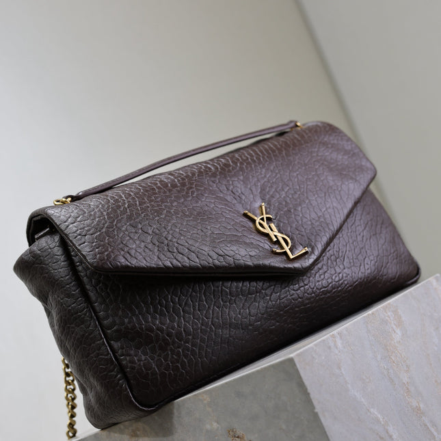 YSL 25S CALYPSO GM 38 IN DARK CHOCOLATE CALFSKIN GOLD HARDWRE
