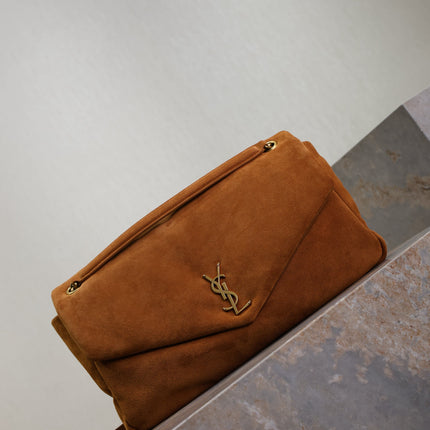 YSL 25S CALYPSO GM 38 IN DARK CARAMEL SUEDE GOLD HARDWRE