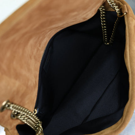 YSL 25S CALYPSO GM 38 IN DARK CARAMEL SUEDE GOLD HARDWRE