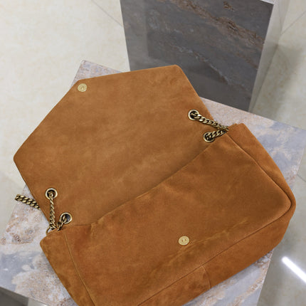 YSL 25S CALYPSO GM 38 IN DARK CARAMEL SUEDE GOLD HARDWRE