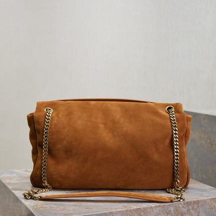 YSL 25S CALYPSO GM 38 IN DARK CARAMEL SUEDE GOLD HARDWRE