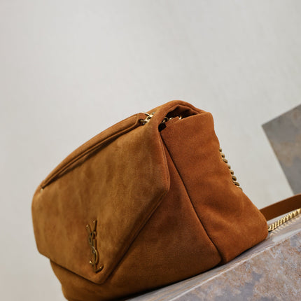 YSL 25S CALYPSO GM 38 IN DARK CARAMEL SUEDE GOLD HARDWRE