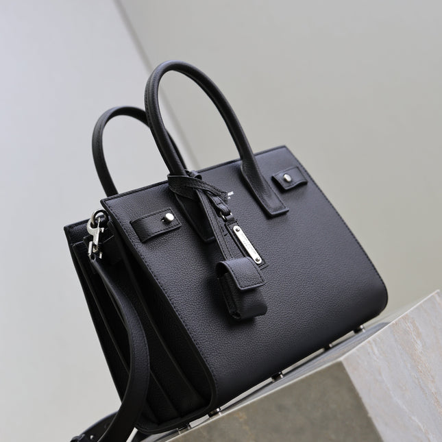 YSL 25S SAC DE JOUR MM 26 IN BLACK GRAINED CALFSKIN SILVER HARDWRE