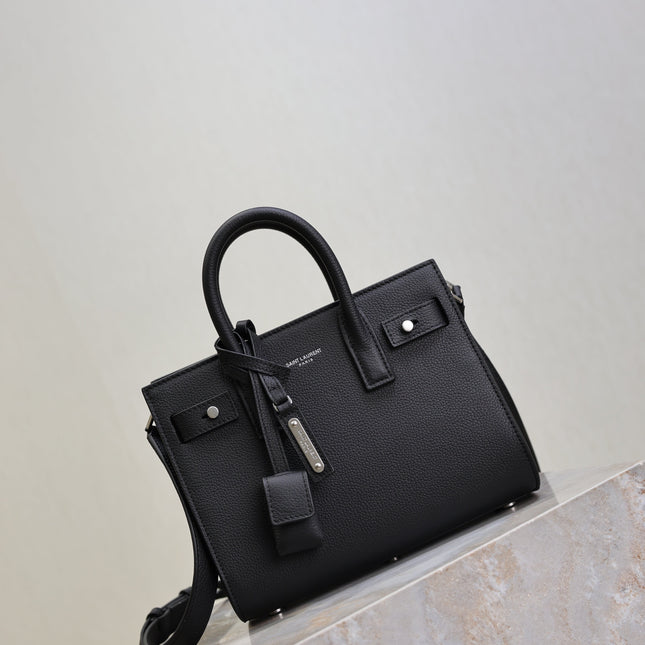 YSL 25S SAC DE JOUR 22 IN BLACK GRAINED CALFSKIN SILVER HARDWRE