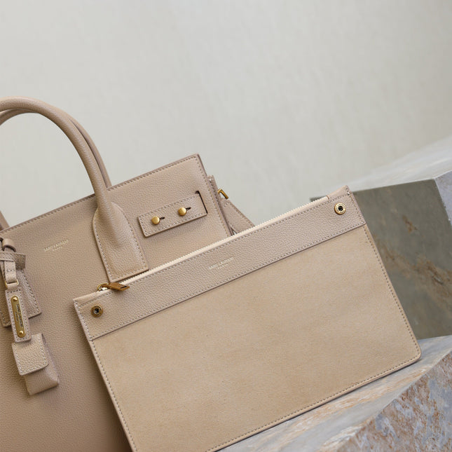 YSL 25S SAC DE JOUR GM 32 IN DARK BEIGE SUPPLE GRAINED CALFSKIN