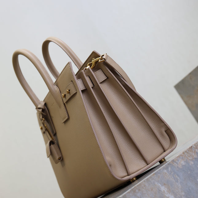 YSL 25S SAC DE JOUR GM 32 IN DARK BEIGE SUPPLE GRAINED CALFSKIN