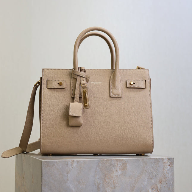 YSL 25S SAC DE JOUR MM 26 IN DARK BEIGE SUPPLE GRAINED CALFSKIN