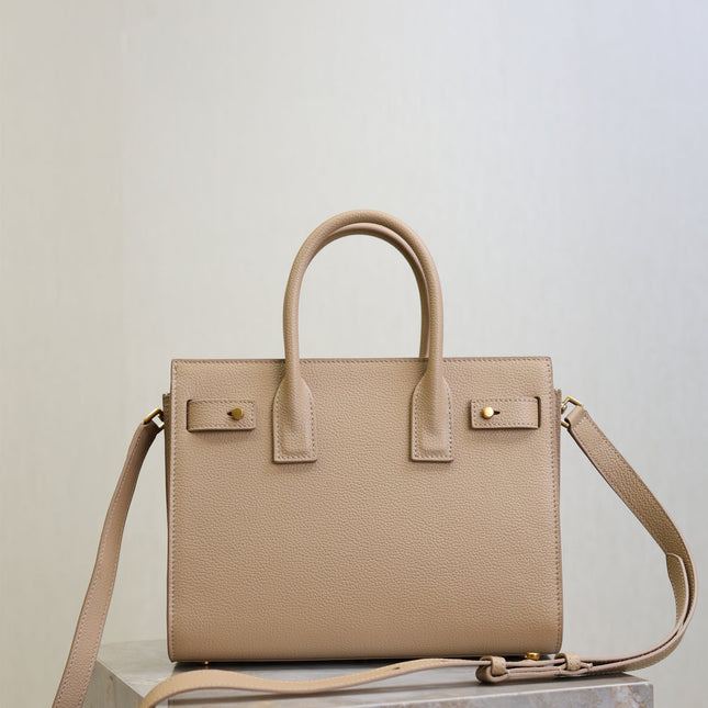 YSL 25S SAC DE JOUR MM 26 IN DARK BEIGE SUPPLE GRAINED CALFSKIN