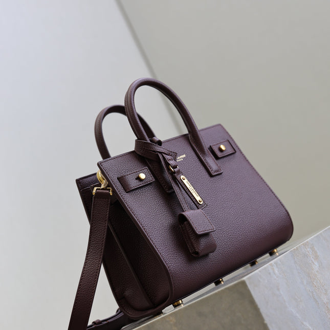 YSL 25S SAC DE JOUR 22 IN ROUGE CABERNET SUPPLE GRAINED CALFSKIN