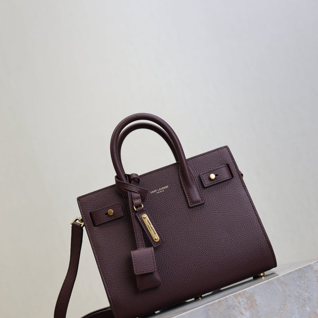 YSL 25S SAC DE JOUR 22 IN ROUGE CABERNET SUPPLE GRAINED CALFSKIN