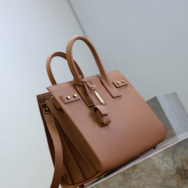 YSL 25S SAC DE JOUR GM 32 IN CHESTNUT BROWN SUPPLE GRAINED CALFSKIN