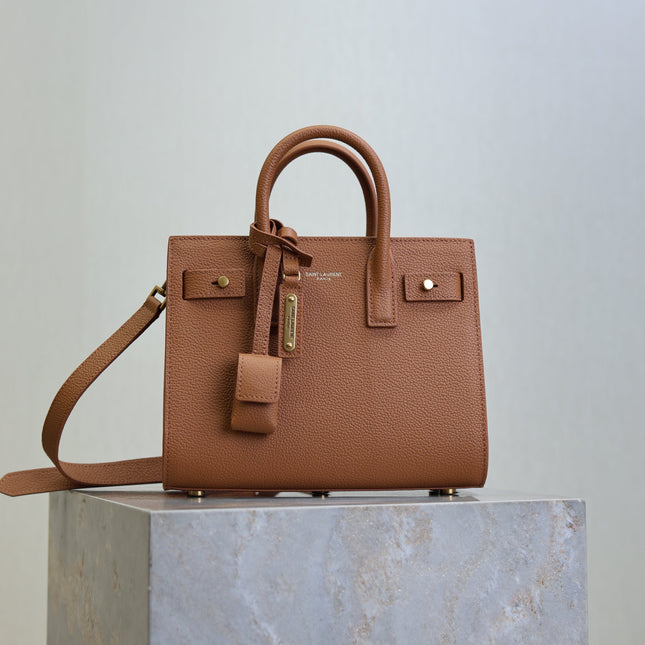 YSL 25S SAC DE JOUR 22 IN CHESTNUT BROWN SUPPLE GRAINED CALFSKIN