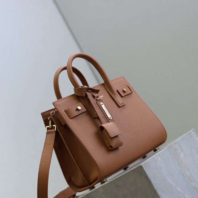 YSL 25S SAC DE JOUR 22 IN CHESTNUT BROWN SUPPLE GRAINED CALFSKIN