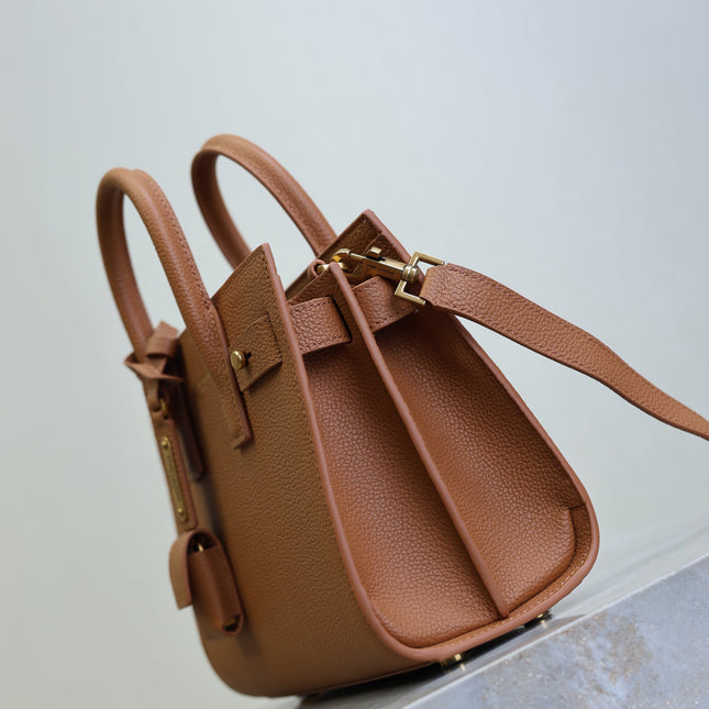 YSL 25S SAC DE JOUR 22 IN CHESTNUT BROWN SUPPLE GRAINED CALFSKIN