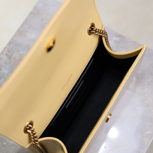 YSL 25S KATE BAG 20 IN GOLD METALLIC CALFSKIN GOLD HARDWRE