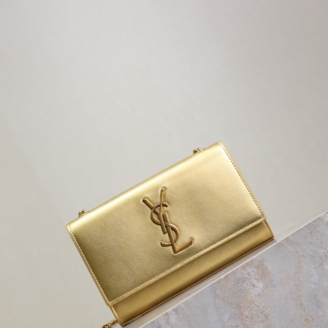 YSL 25S KATE BAG 20 IN GOLD METALLIC CALFSKIN GOLD HARDWRE