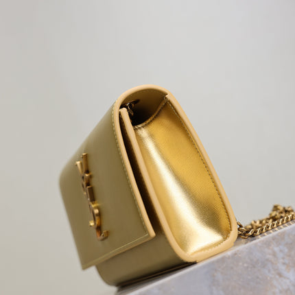 YSL 25S KATE BAG 20 IN GOLD METALLIC CALFSKIN GOLD HARDWRE