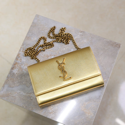YSL 25S KATE BAG 20 IN GOLD METALLIC CALFSKIN GOLD HARDWRE
