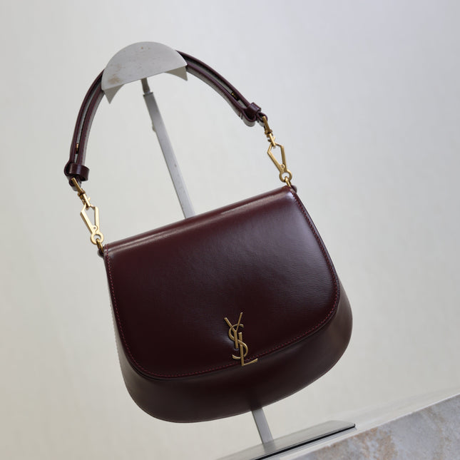YSL 25S MINI VOLTAIRE 21 IN ROUGE CABERNET CALFSKIN SAINT LAURENT GOLD HARDWRE