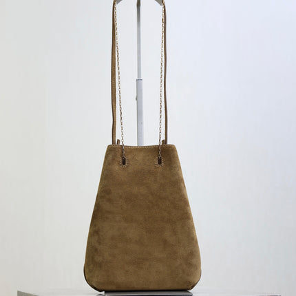 YSL 25S POCHON BAG 24 IN CARAMEL COGNAC SUEDE GOLD HARDWRE