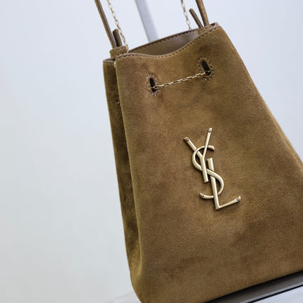 YSL 25S POCHON BAG 24 IN CARAMEL COGNAC SUEDE GOLD HARDWRE