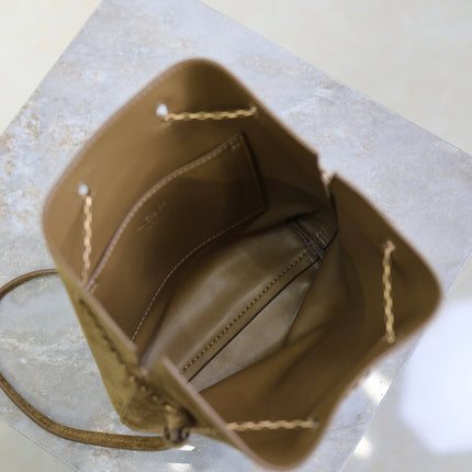 YSL 25S POCHON BAG 24 IN CARAMEL COGNAC SUEDE GOLD HARDWRE