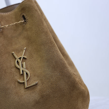 YSL 25S POCHON BAG 24 IN CARAMEL COGNAC SUEDE GOLD HARDWRE