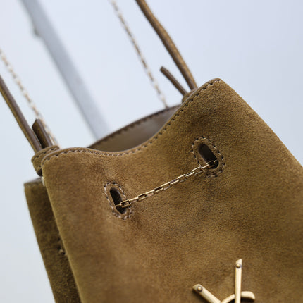 YSL 25S POCHON BAG 24 IN CARAMEL COGNAC SUEDE GOLD HARDWRE