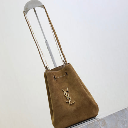 YSL 25S POCHON BAG 24 IN CARAMEL COGNAC SUEDE GOLD HARDWRE