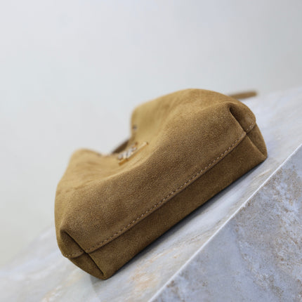 YSL 25S POCHON BAG 24 IN CARAMEL COGNAC SUEDE GOLD HARDWRE