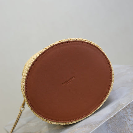 YSL 25S GABY BUCKET BAG 19 IN RAFFIA AND CALFSKIN GOLD HARDWRE