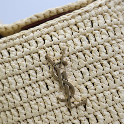 YSL 25S GABY BUCKET BAG 19 IN RAFFIA AND CALFSKIN GOLD HARDWRE