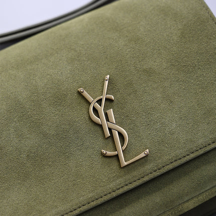 YSL 25S NIKI SATCHEL 22 IN BARLEY GREEN SUEDE GOLD HARDWRE