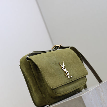 YSL 25S NIKI SATCHEL 22 IN BARLEY GREEN SUEDE GOLD HARDWRE