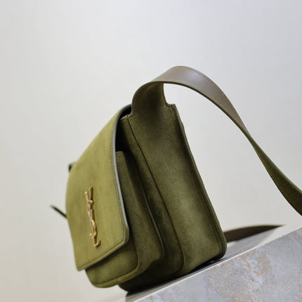 YSL 25S NIKI SATCHEL 22 IN BARLEY GREEN SUEDE GOLD HARDWRE