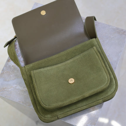 YSL 25S NIKI SATCHEL 22 IN BARLEY GREEN SUEDE GOLD HARDWRE