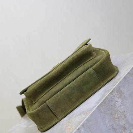 YSL 25S NIKI SATCHEL 22 IN BARLEY GREEN SUEDE GOLD HARDWRE
