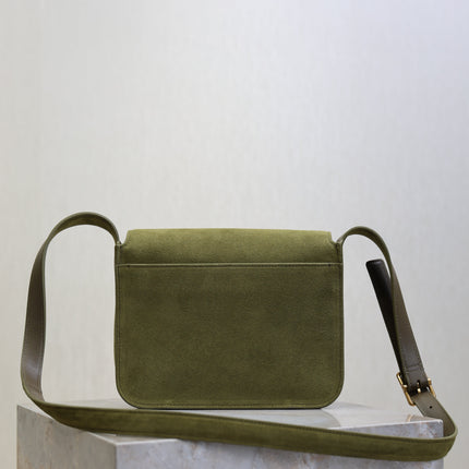 YSL 25S NIKI SATCHEL 22 IN BARLEY GREEN SUEDE GOLD HARDWRE