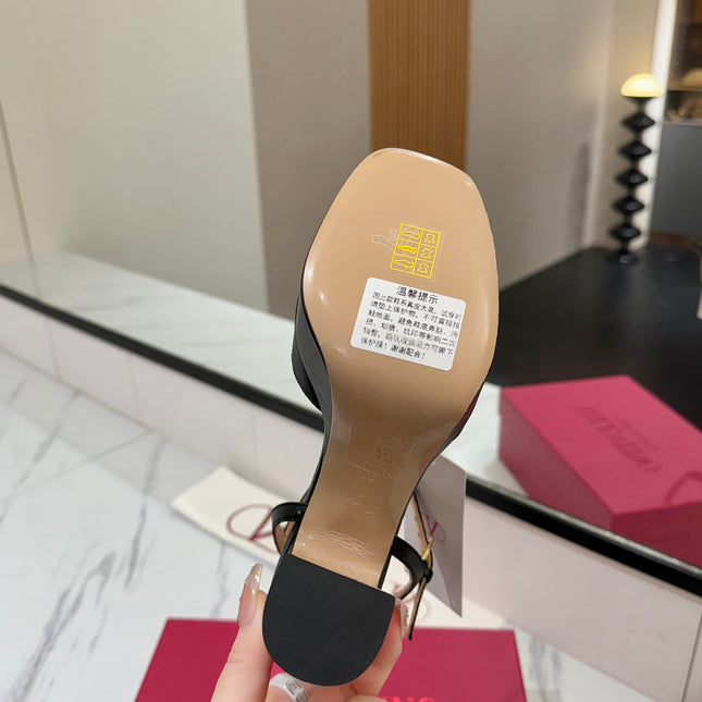 VLTN HIGH SANDAL 25S 115 MM IN BLACK LAMBSKIN WITH GOLD HARDWARE