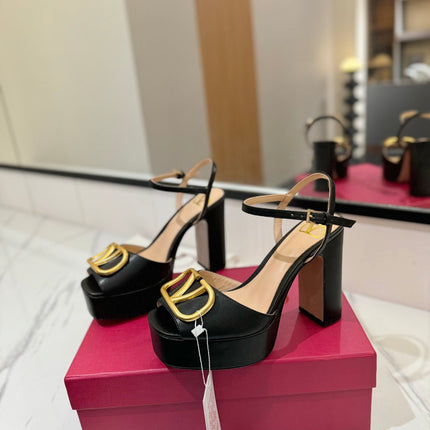 VLTN HIGH SANDAL 25S 115 MM IN BLACK LAMBSKIN WITH GOLD HARDWARE